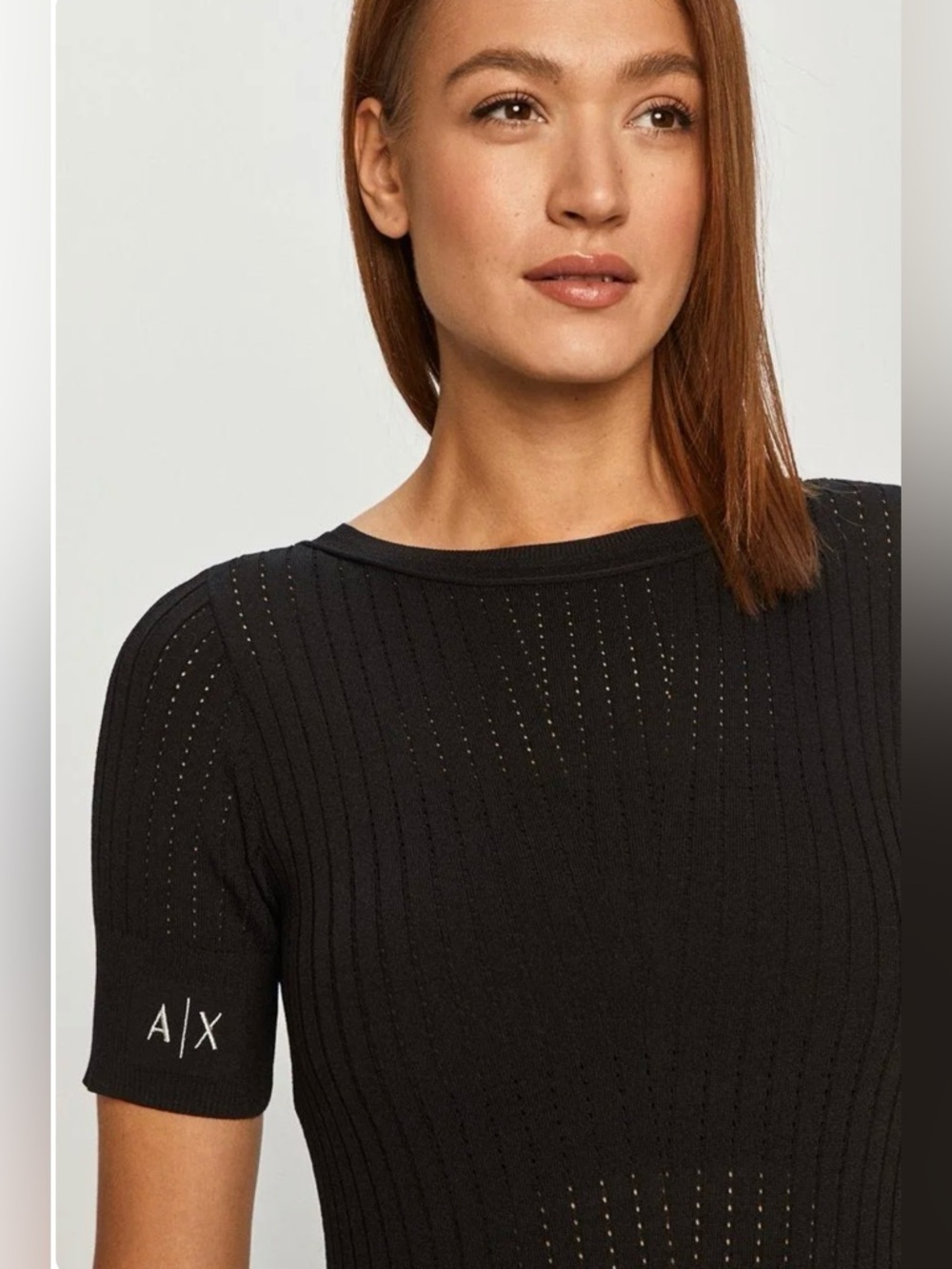 Armani Exchange Black Ribbed Midi Dress with A|X Logo new without tag